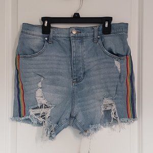 Celebrity pink rainbow denim ultra high waisted mom shorts Size 11/30
